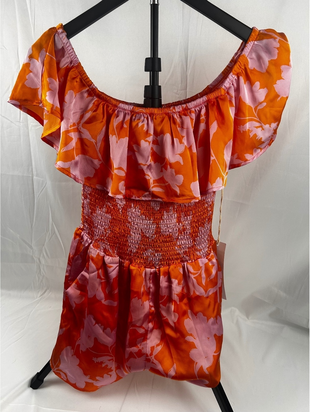 Lumière Women's Off-Shoulder Floral Romper, Size Small, Orange and Pink